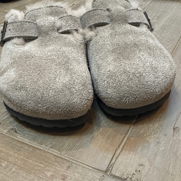 Birkenstock Boston Taupe Suede Shearling Lined Mule Clog 38 - Picture 6 of 11